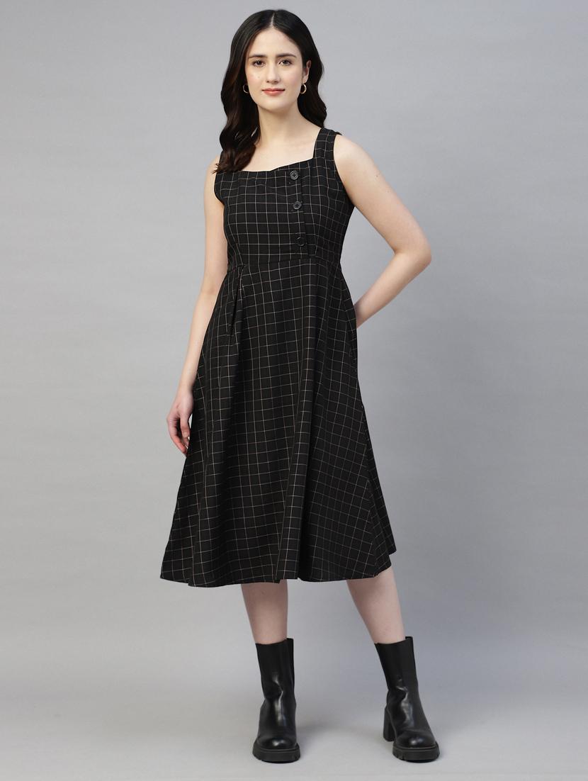 women checkered sleeveless fit & flare dress - 21917018 - Zoom Image - 0