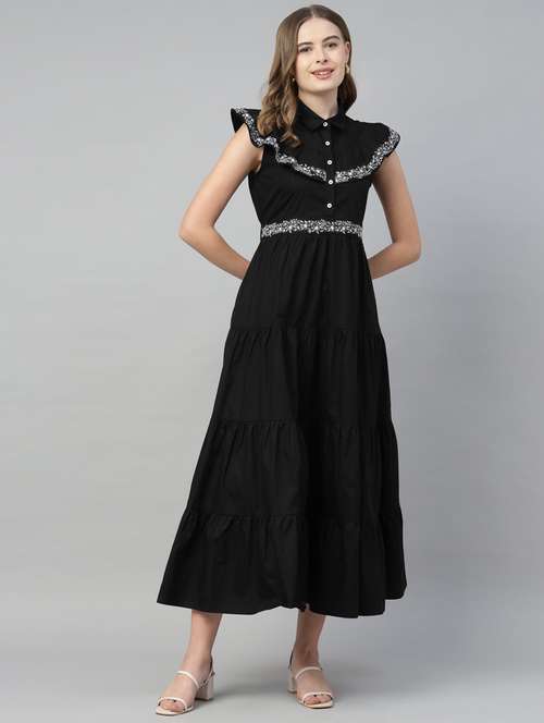 women embroidered collared sleeveless tiered dress - 21917019 -  Standard Image - 0