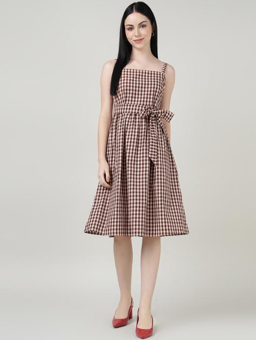 women checkered shoulder strap dress - 21917022 - Standard Image - 0