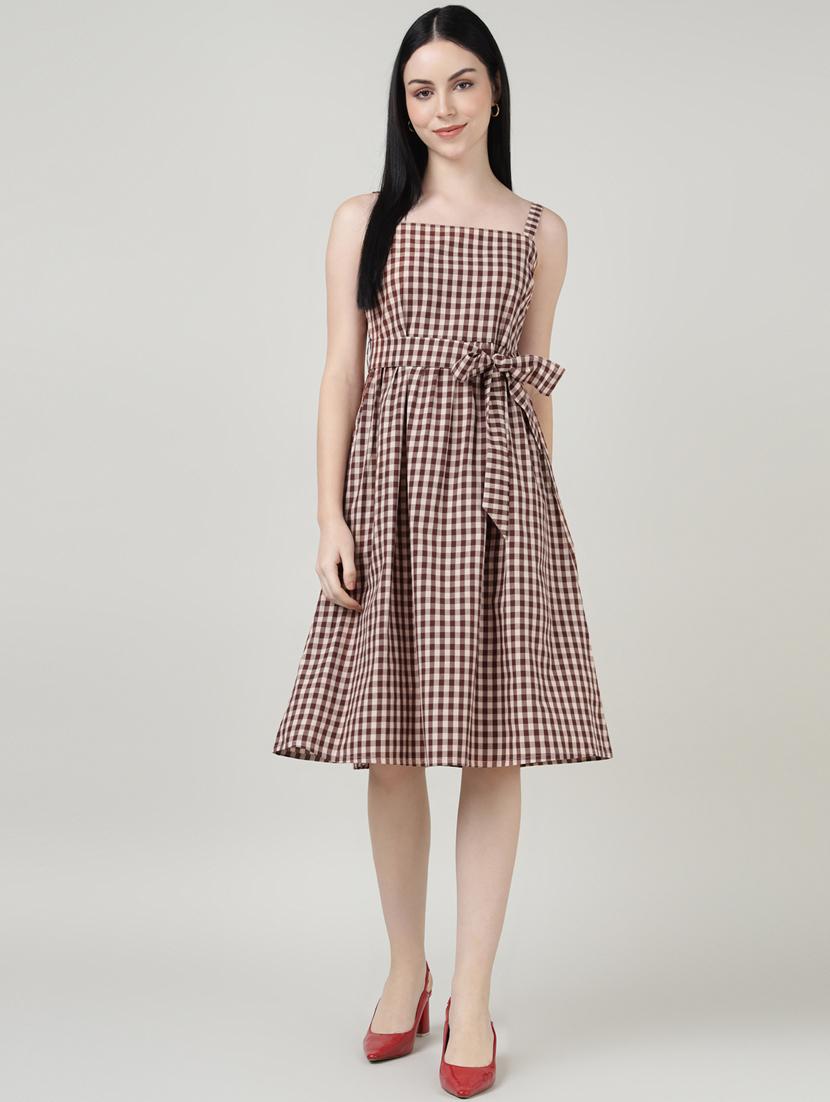 women checkered shoulder strap dress - 21917022 - Zoom Image - 0