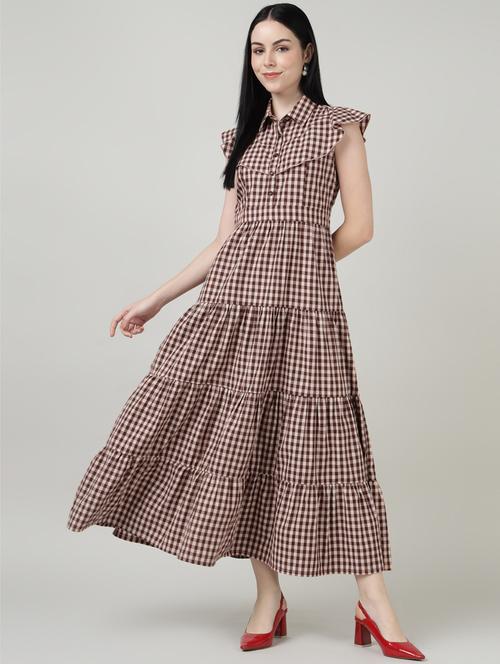 women checkered collared sleeveless tiered dress - 21917023 - Standard Image - 0