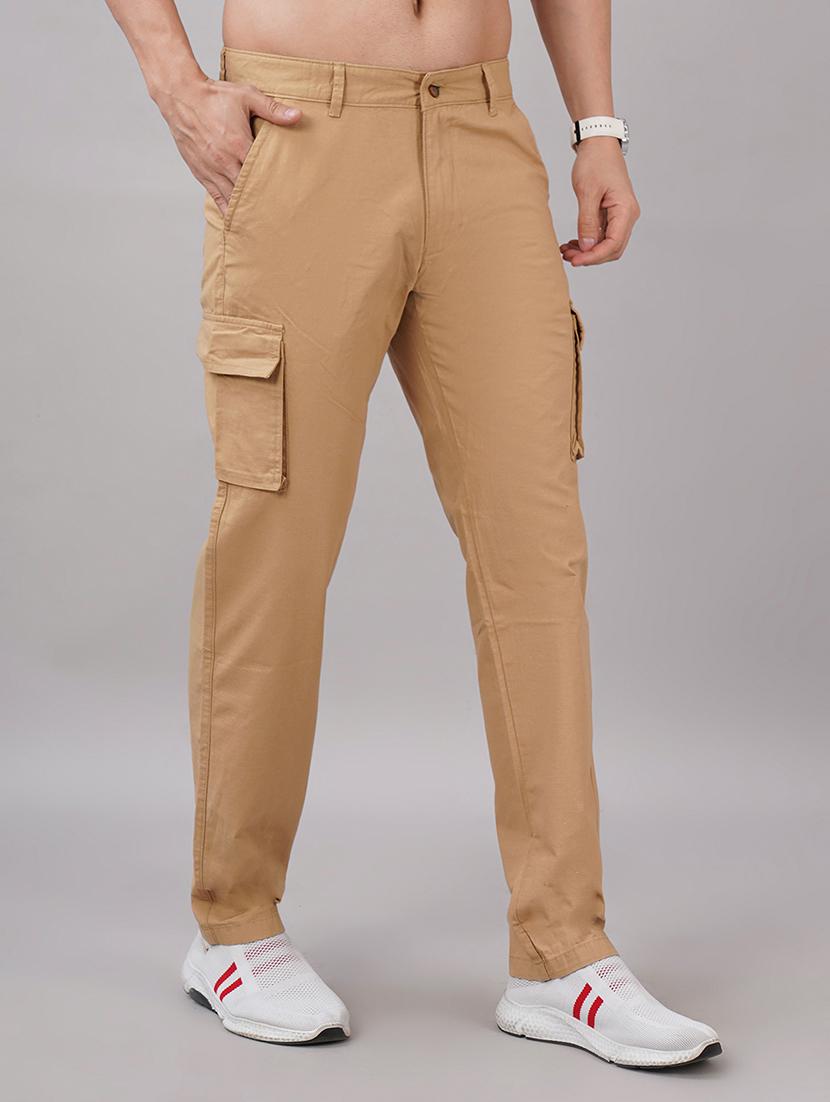 men beige solid mid rise cargo - 21917052 - Standard Image - 2
