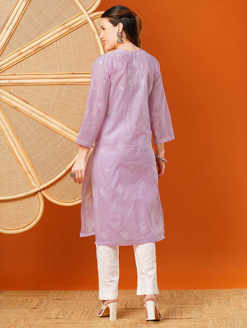 women chikankari long sleeve straight kurta - 21917082 -  Standard Image - 2