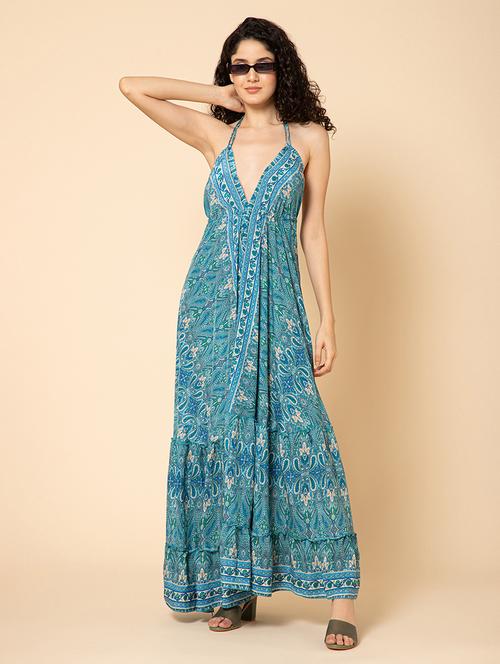 women printed halter neck backless tiered dress - 21917152 - Standard Image - 0