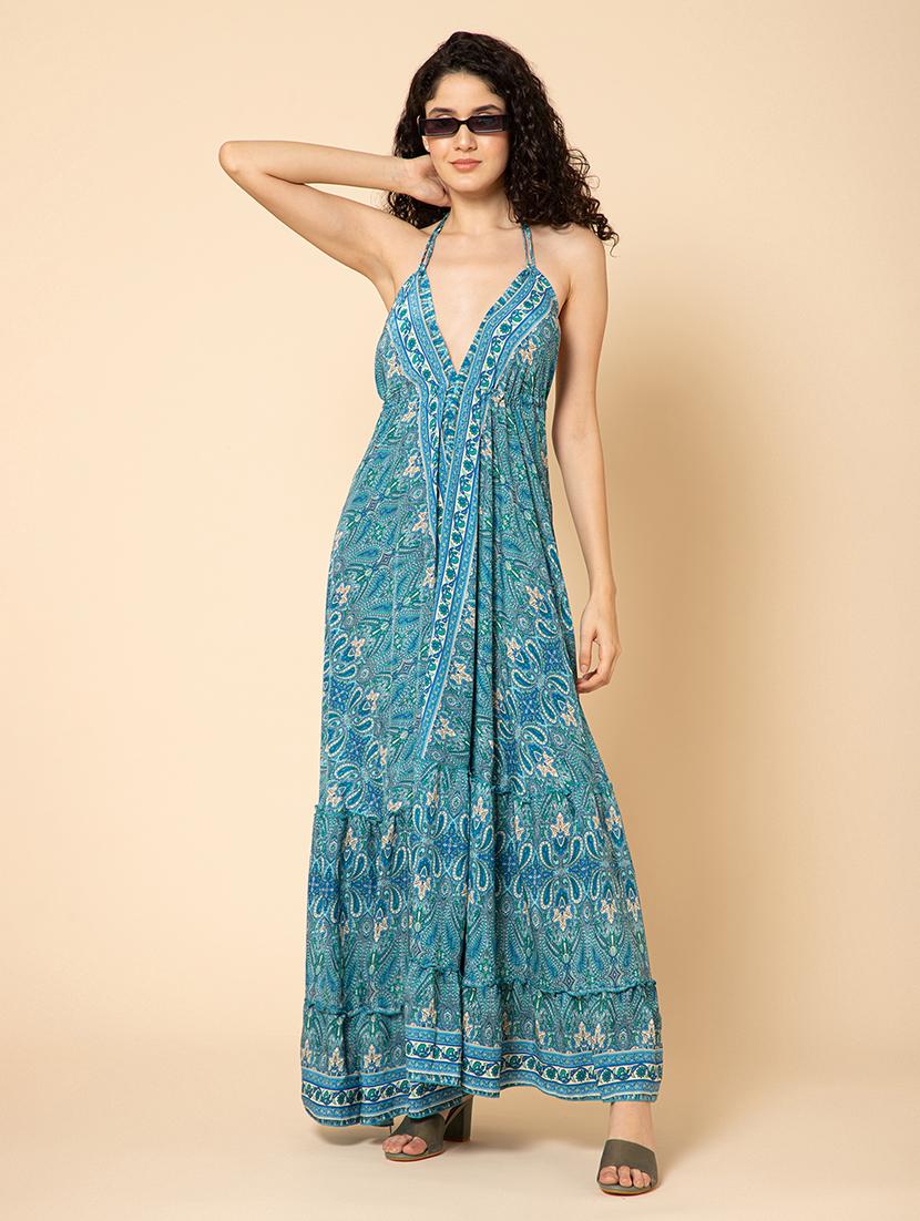 women printed halter neck backless tiered dress - 21917152 - Zoom Image - 0