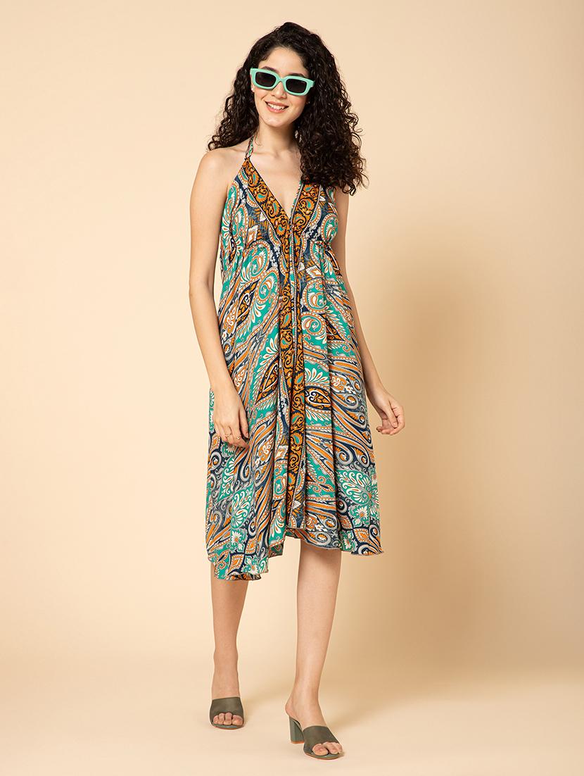women printed hlater neck backless fit & flare dress - 21917153 - Zoom Image - 0