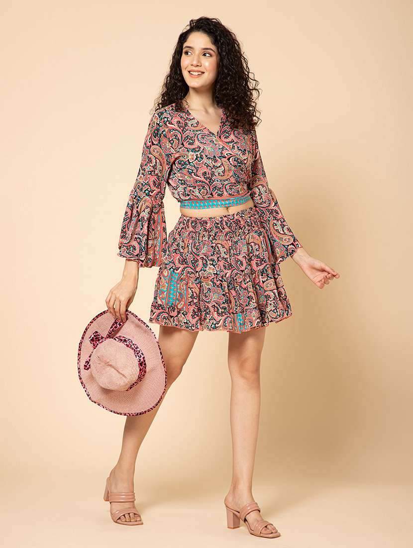 women paisley printed top and skirt co-ord set