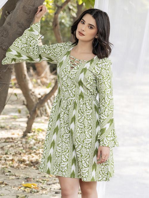 women printed bell sleeves a-line dress - 21917247 - Standard Image - 0