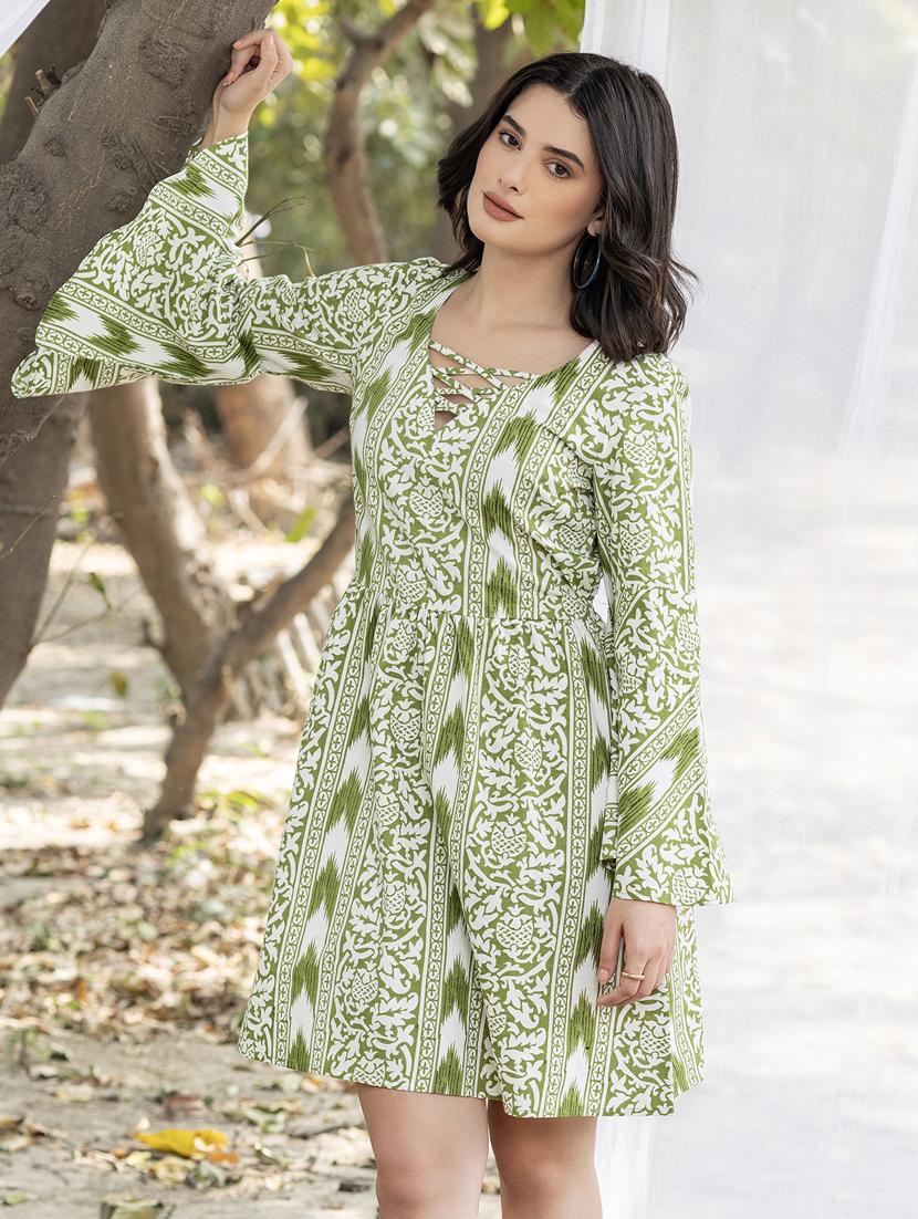women printed bell sleeves a-line dress - 21917247 - Zoom Image - 0