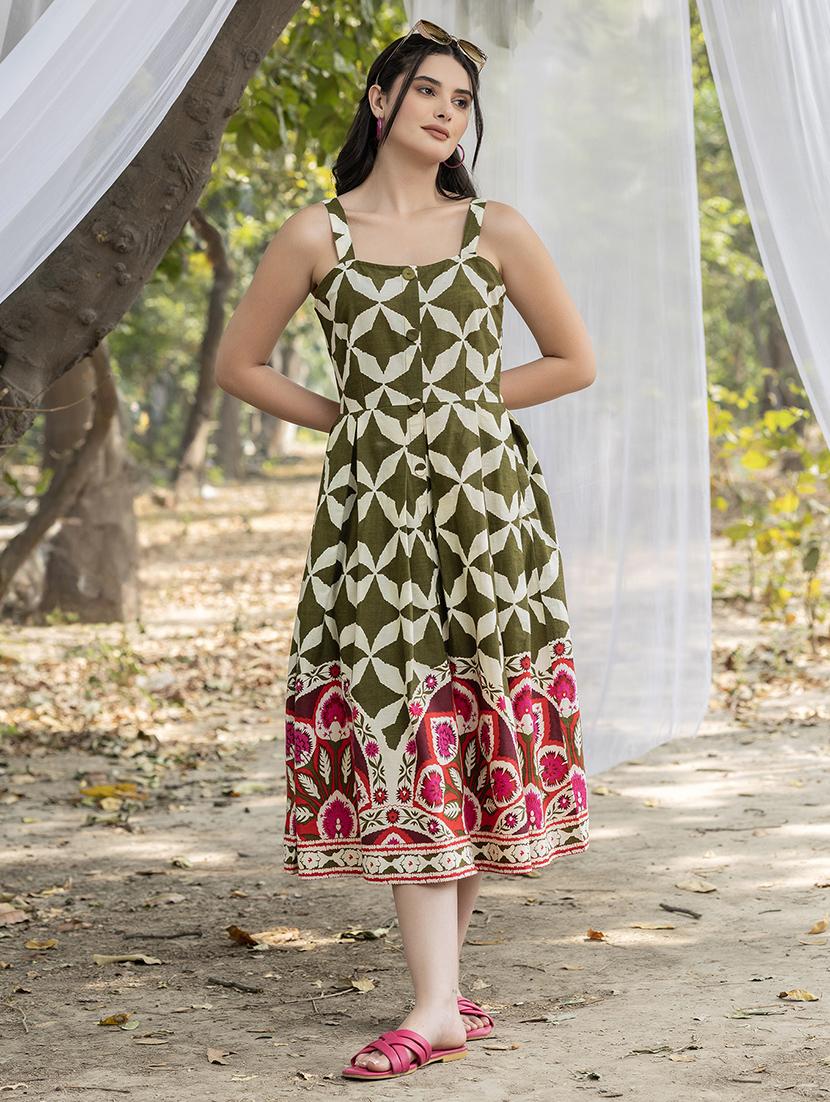 women printed sleeveless fit & flare dress - 21917251 -  Zoom Image - 0