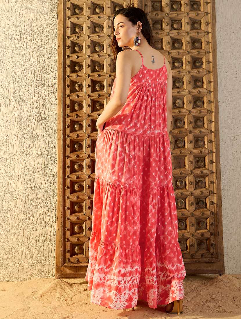 women tie & dye shoulder strap tiered dress - 21917335 -  Standard Image - 2