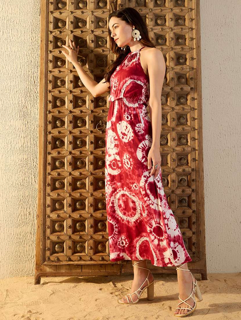 women tie & dye halter neck a-line dress - 21917357 - Standard Image - 2