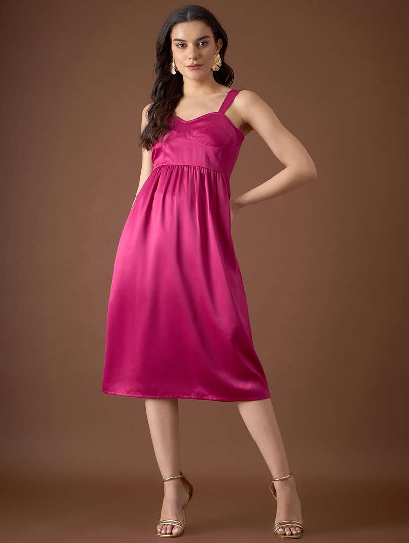 women solid sleeveless a-line dress