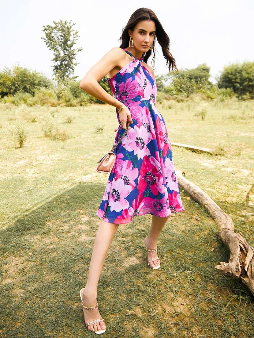 women floral printed sleeveless fit & flare dress - 21917381 - Standard Image - 2