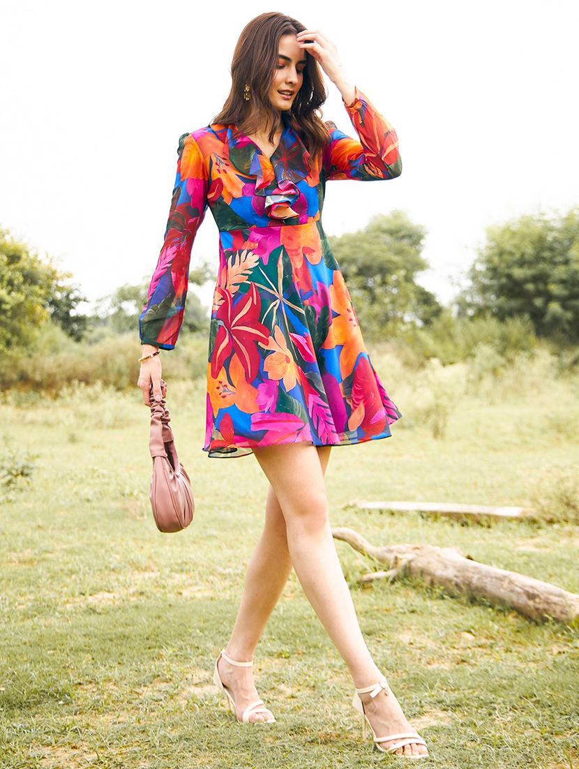 women floral print bell sleeves fit & flare dress - 21917384 - Zoom Image - 0