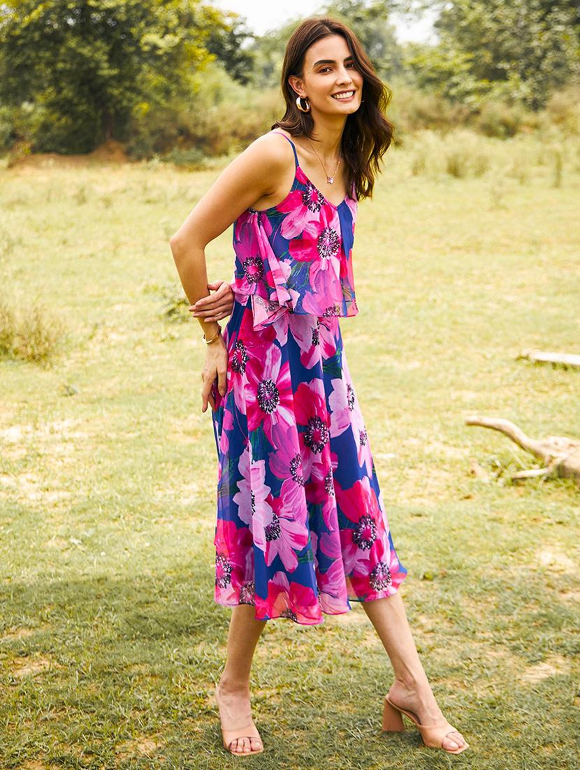women floral printed shoulder strap fit & flare dress - 21917392 - Standard Image - 2