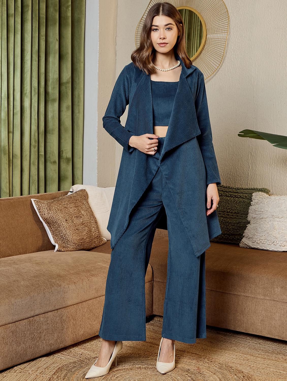 women solid top and trouser with blazer set - 21917439 - Zoom Image - 0