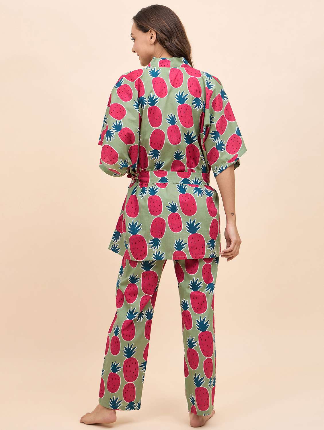 women printed nightwear pyjama set with robe - 21917776 -  Standard Image - 2