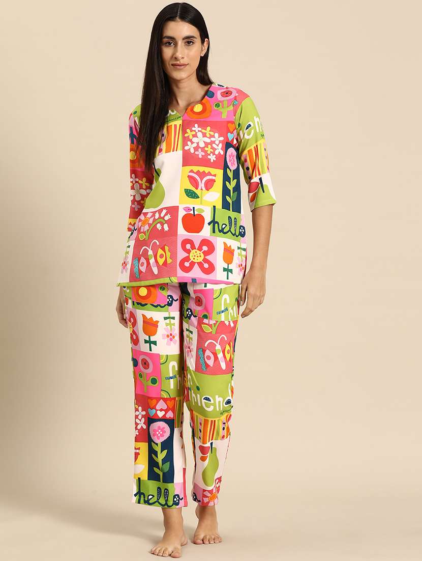 women printed nightwear pyjama set 