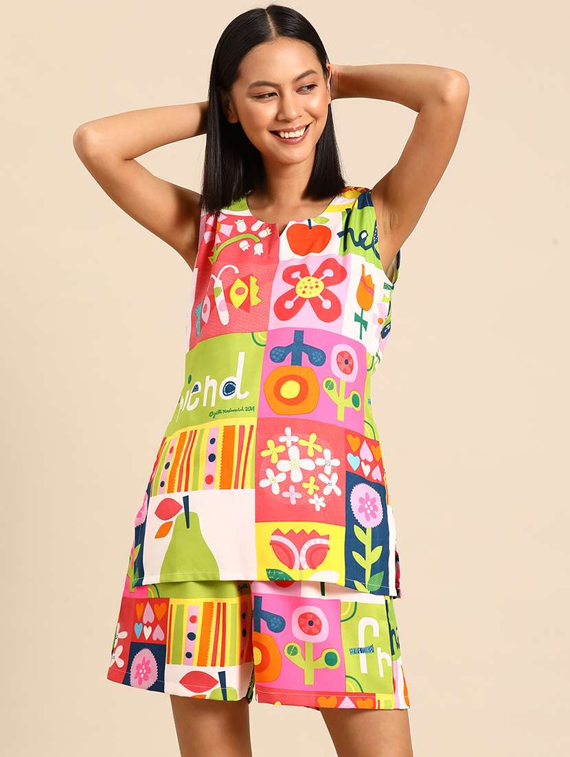 women printed nightwear shorts set