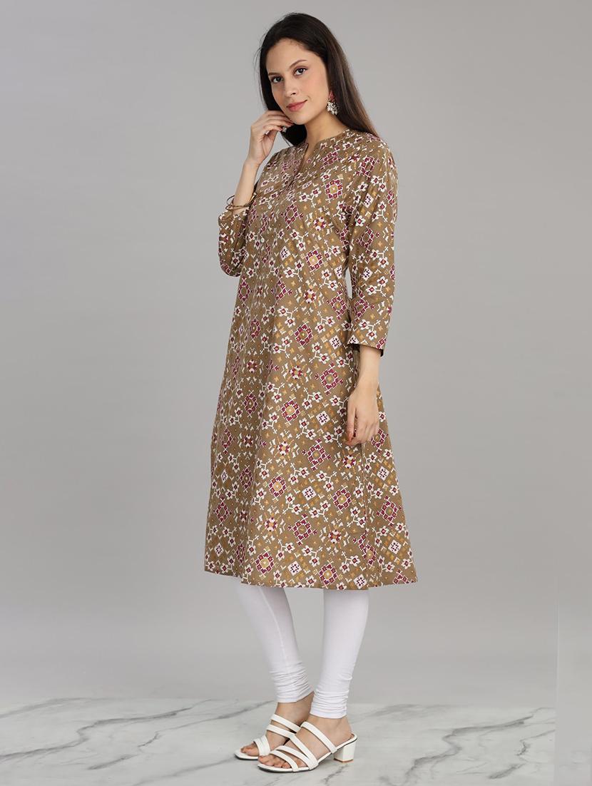 women three quarter sleeve a-line kurta - 21917815 - Standard Image - 2