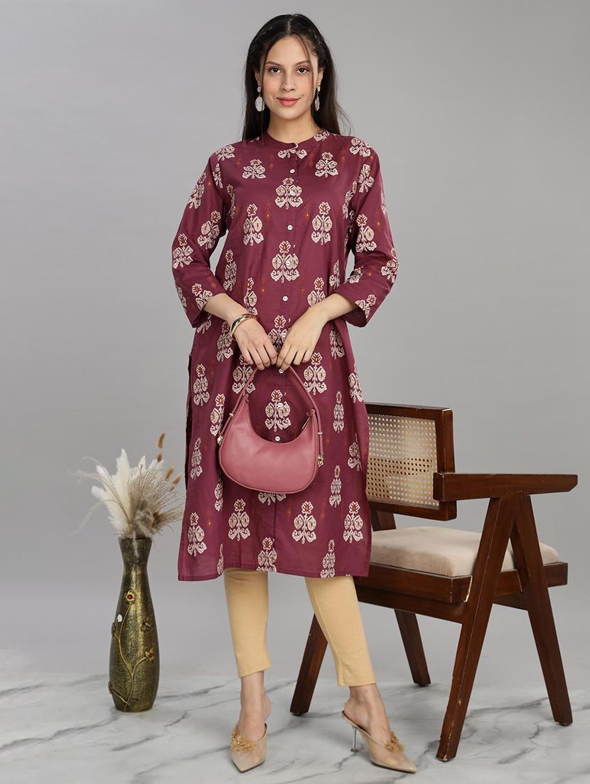 women purple three quarter sleeve a-line kurta - 21917817 - Zoom Image - 0
