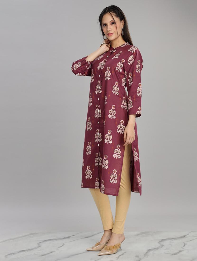 women purple three quarter sleeve a-line kurta - 21917817 - Standard Image - 2