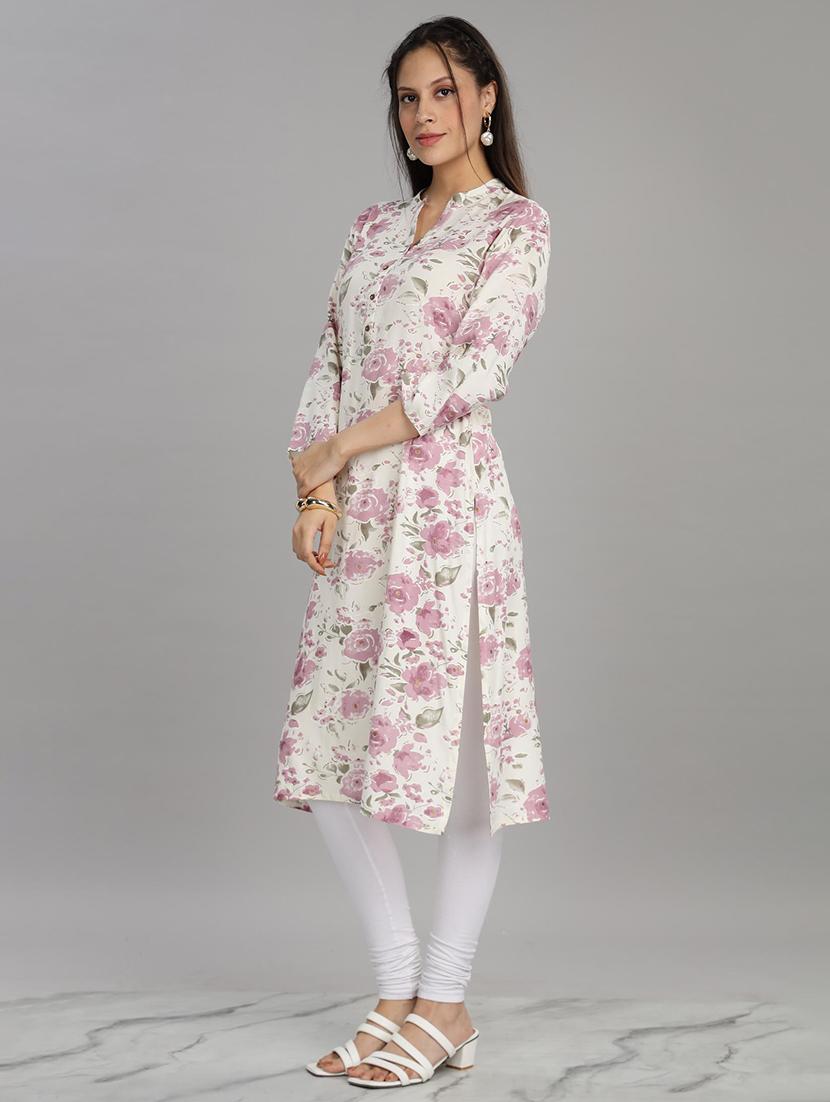 women white three quarter sleeve straight kurta - 21917819 - Standard Image - 2