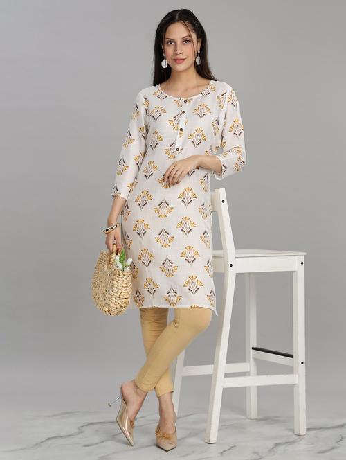women white three quarter sleeve straight kurta - 21917824 -  Standard Image - 0