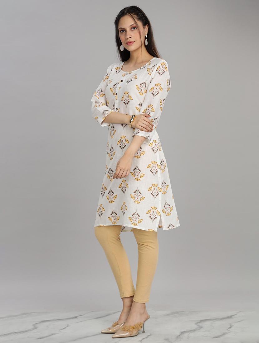 women white three quarter sleeve straight kurta - 21917824 - Standard Image - 2