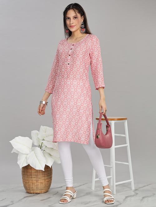 women pink three quarter sleeve straight kurta - 21917825 - Standard Image - 0