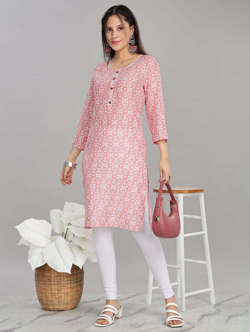 women pink three quarter sleeve straight kurta - 21917825 - Zoom Image - 0