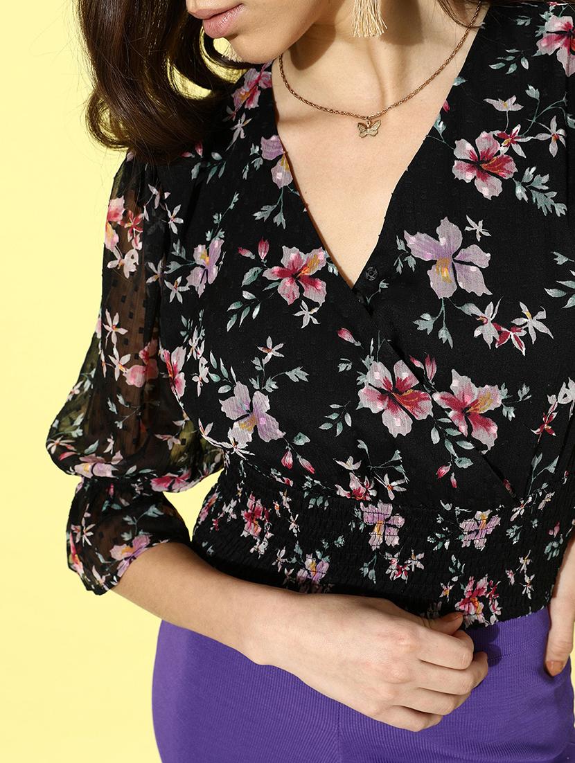 women floral print puff sleeve blouson top - 21918208 - Standard Image - 2