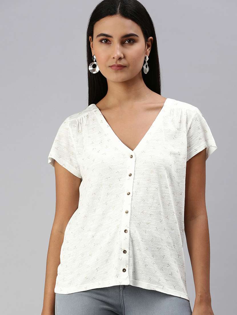 women printed short sleeve regular top