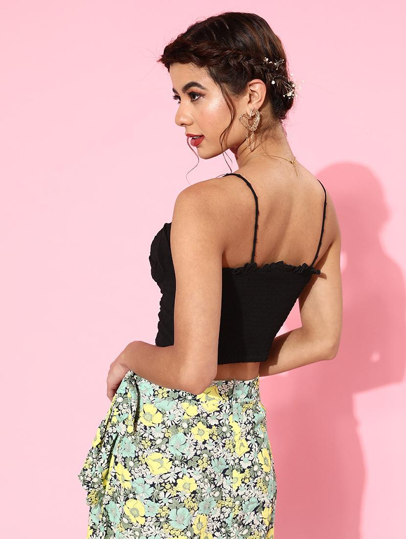 women balck solid shoulder strap crop top - 21918225 - Standard Image - 2