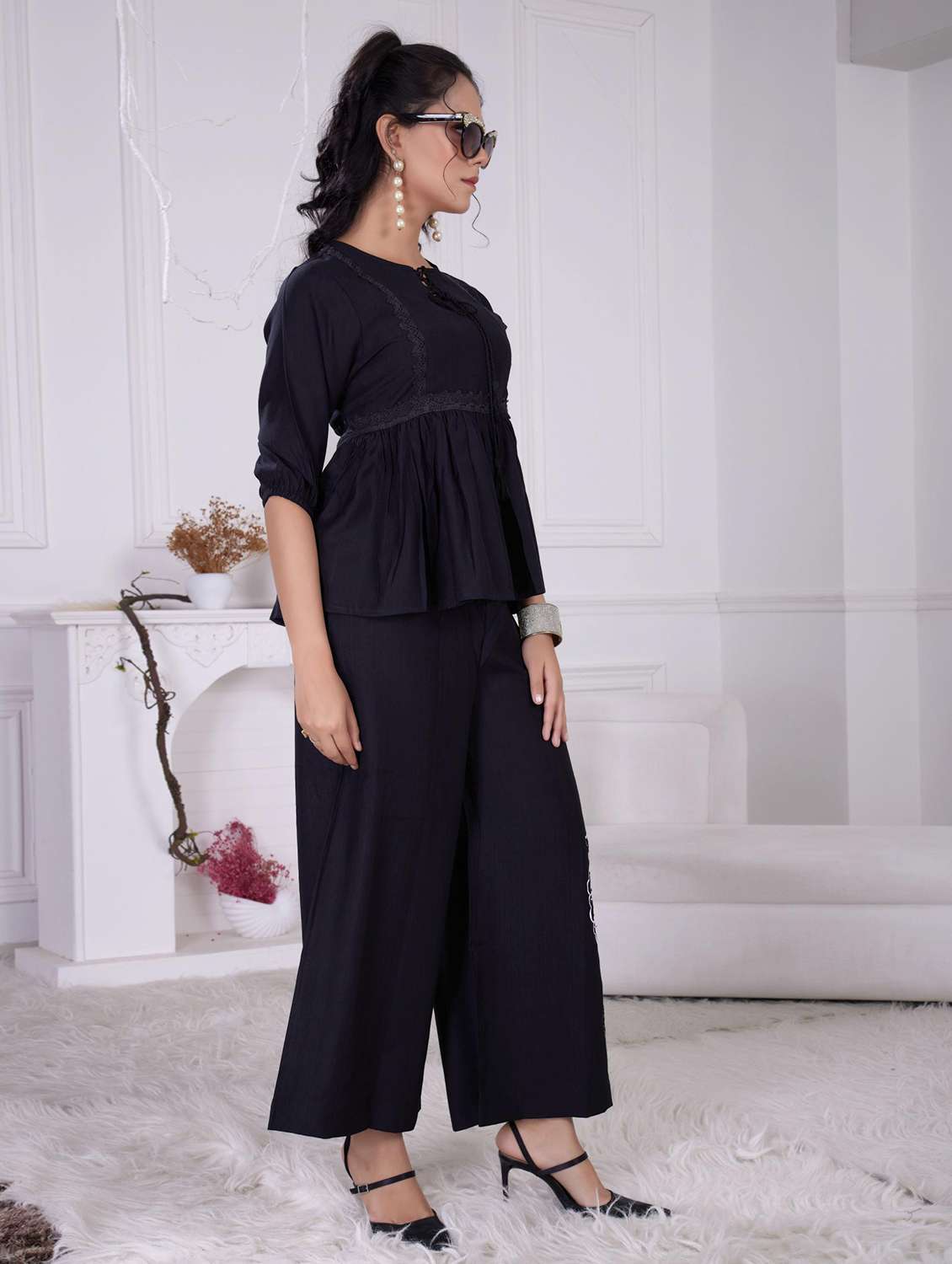 women three quarter sleeve ethnic co-ord set - 21918355 - Standard Image - 2