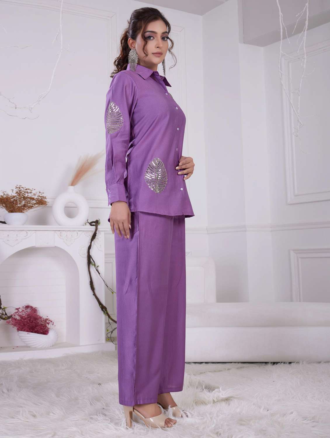 women purple long sleeve ethnic co-ord set - 21918356 - Standard Image - 2