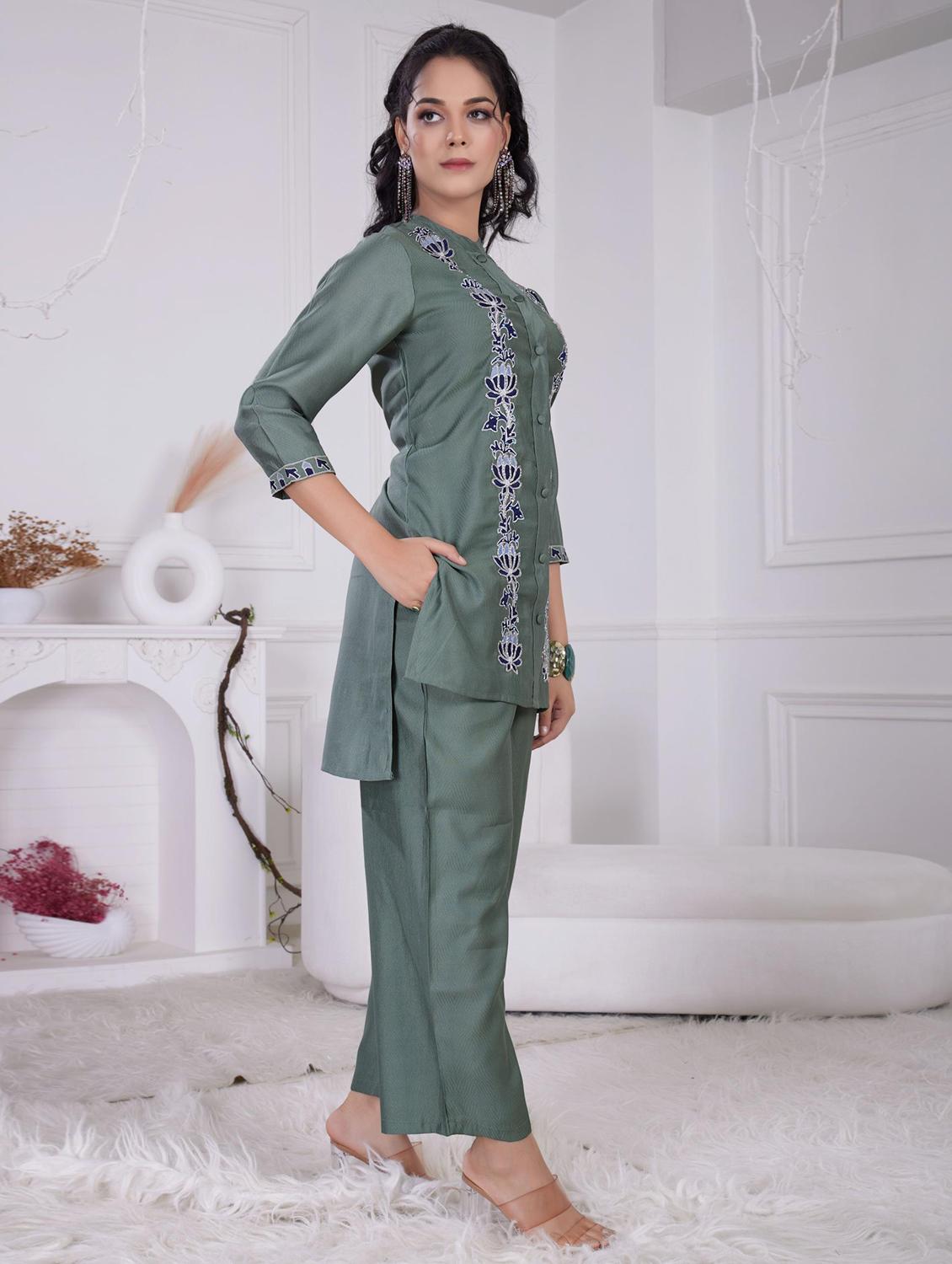 women three quarter sleeve ethnic co-ord set - 21918357 - Standard Image - 2