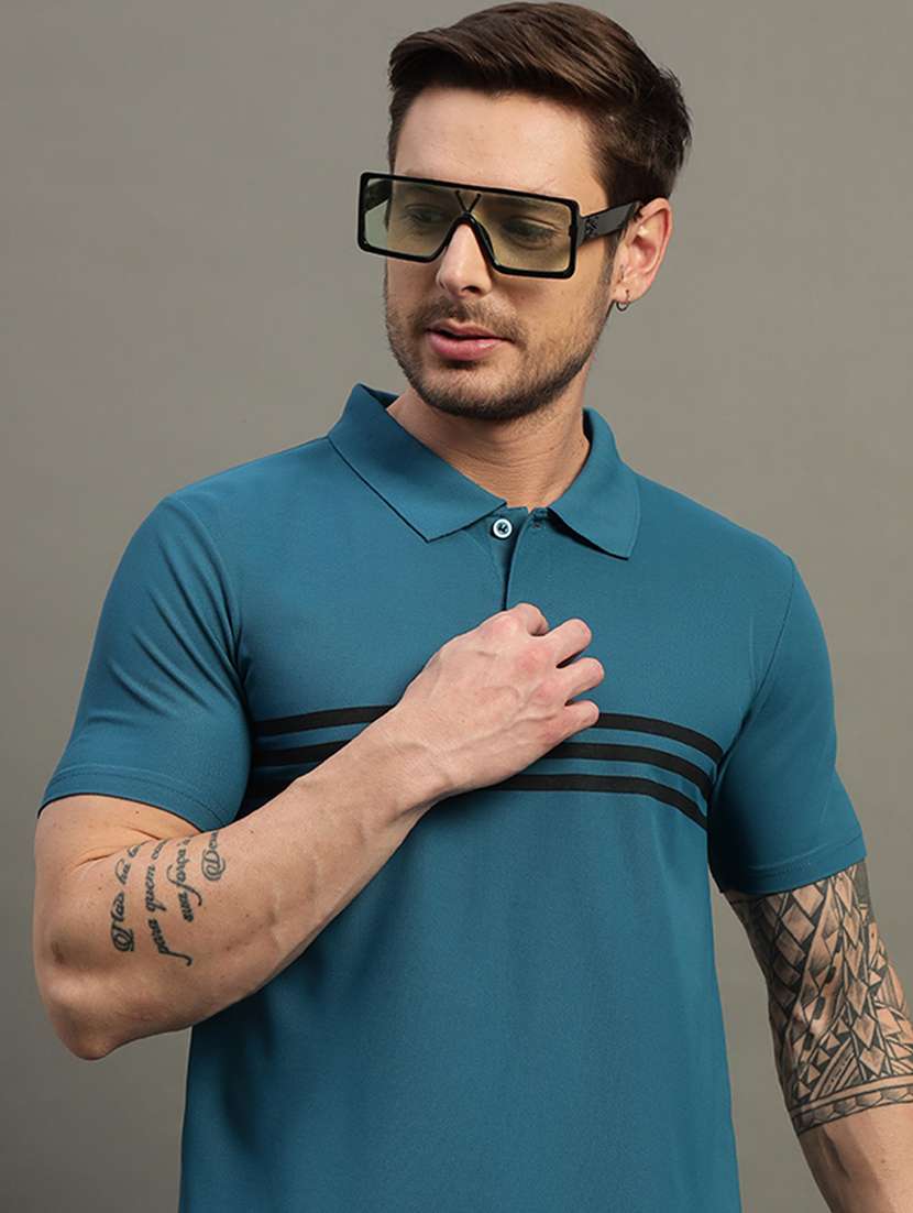 men striped short sleeves polo t-shirt