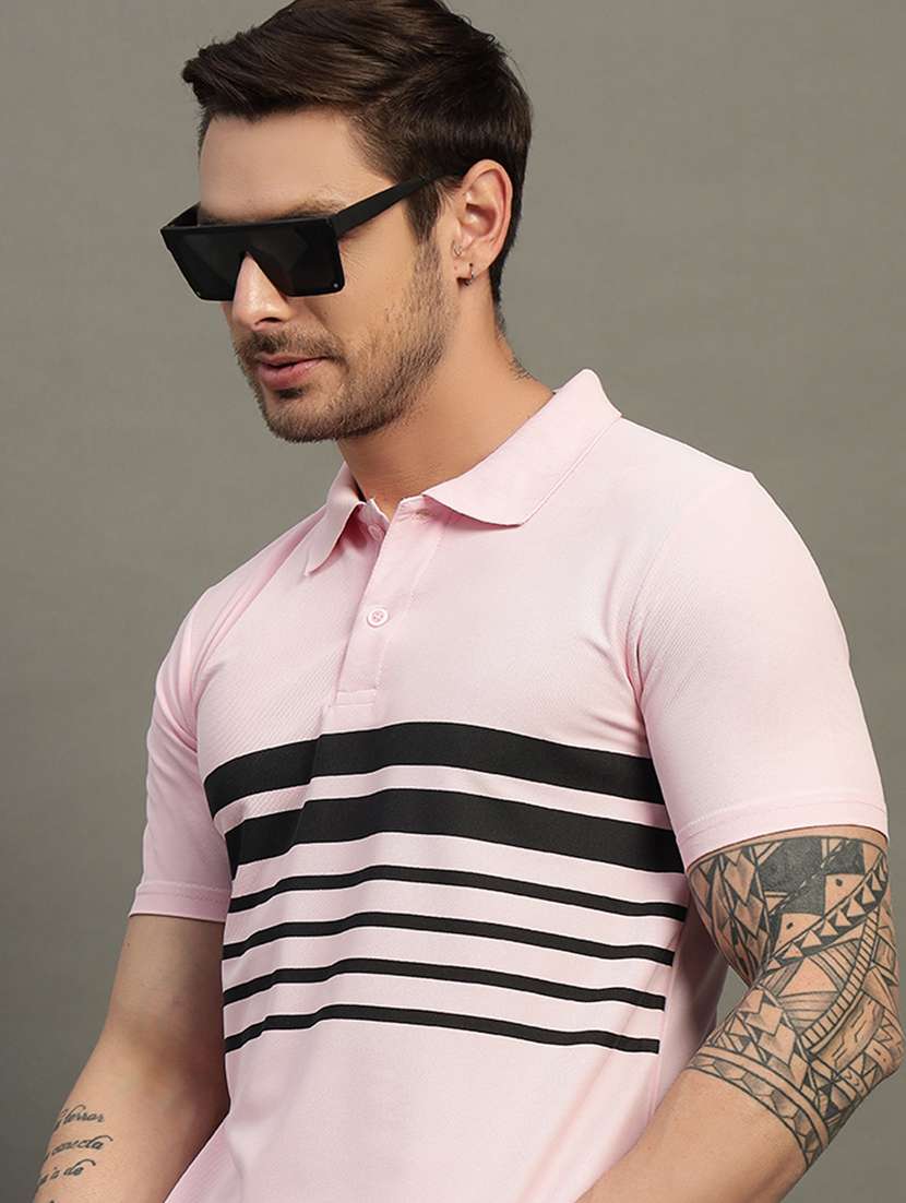 men striped short sleeves polo t-shirt