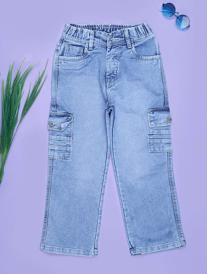 boys solid mid rise denim cargo