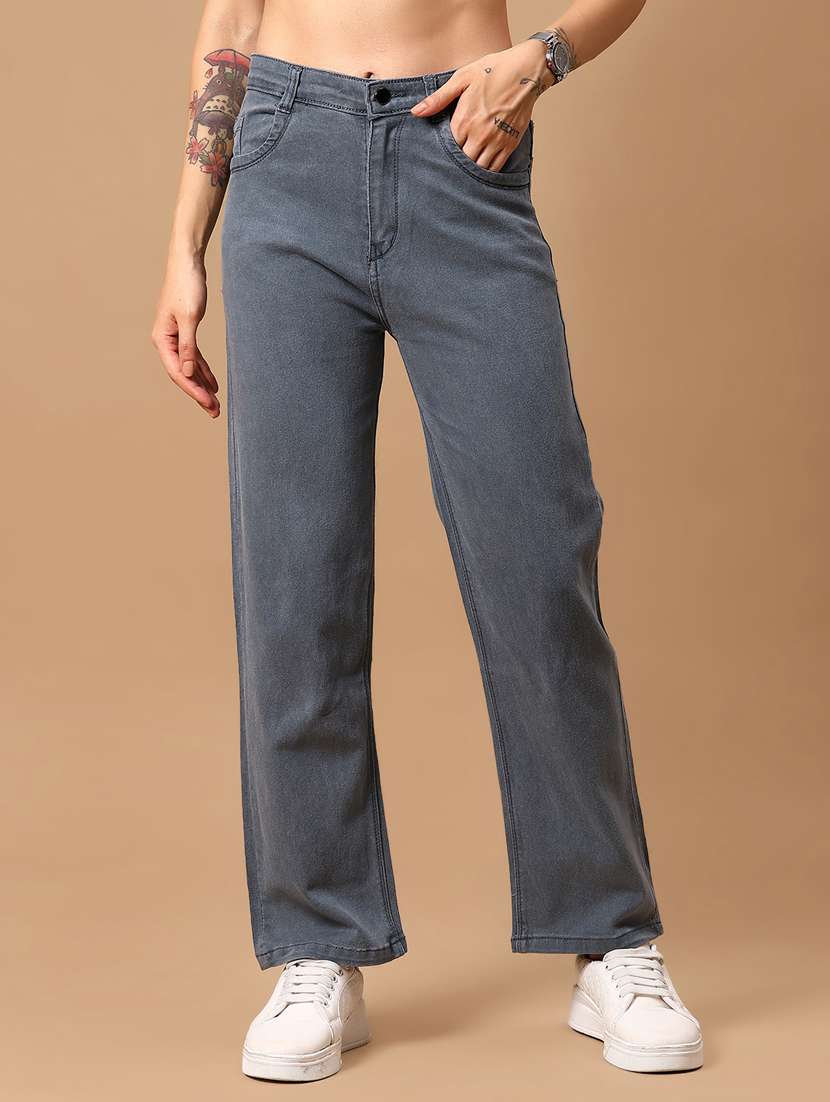 women solid mid rise straight fit jean