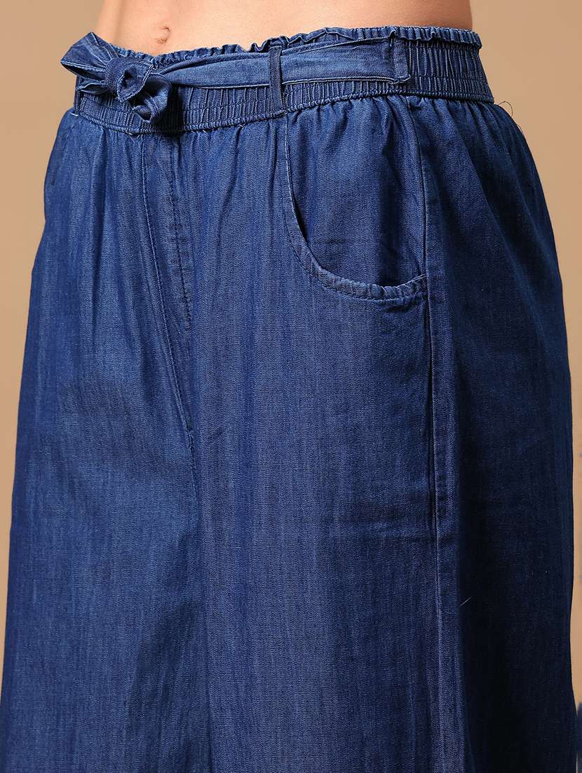 women solid mid irse wide leg denim trouser - 21918586 - Standard Image - 2