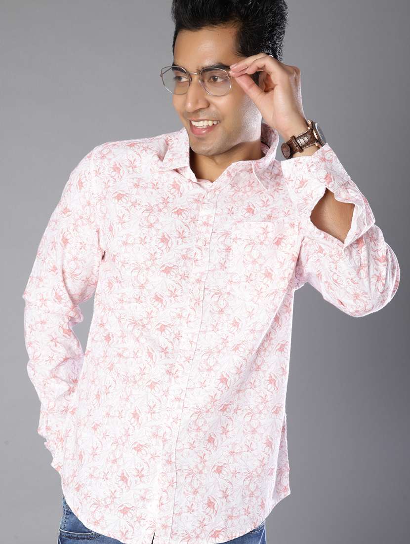 men printed collared long sleeve shirt