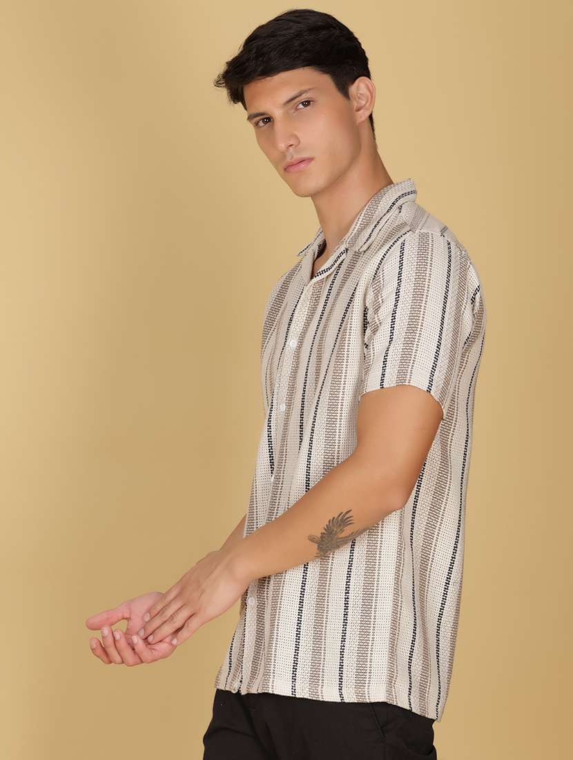 men striped cuban collared short sleeve shirt - 21918631 -  Standard Image - 2
