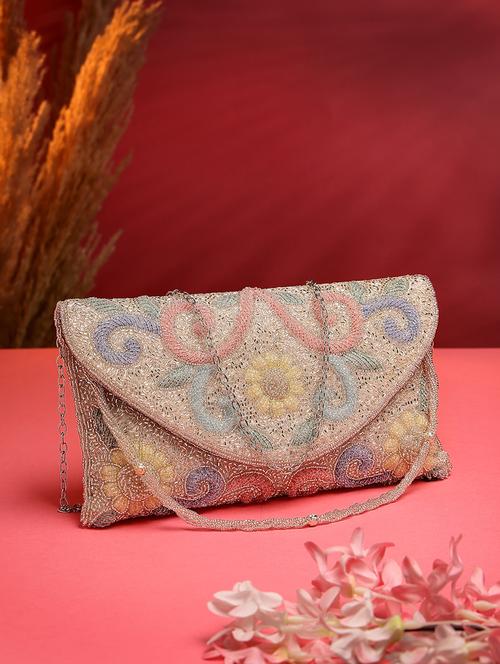 women emmbellished envelope clutch with sling chain - 21918656 - Standard Image - 0