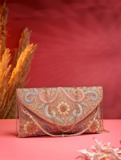 women emmbellished envelope clutch with sling chain - 21918657 - Standard Image - 0