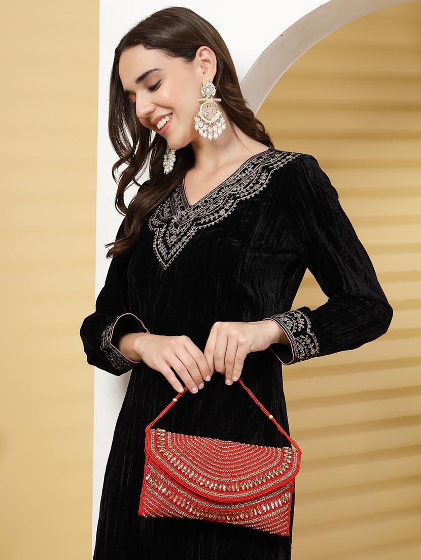 women emmbellished envelope clutch with sling chain - 21918659 - Standard Image - 7