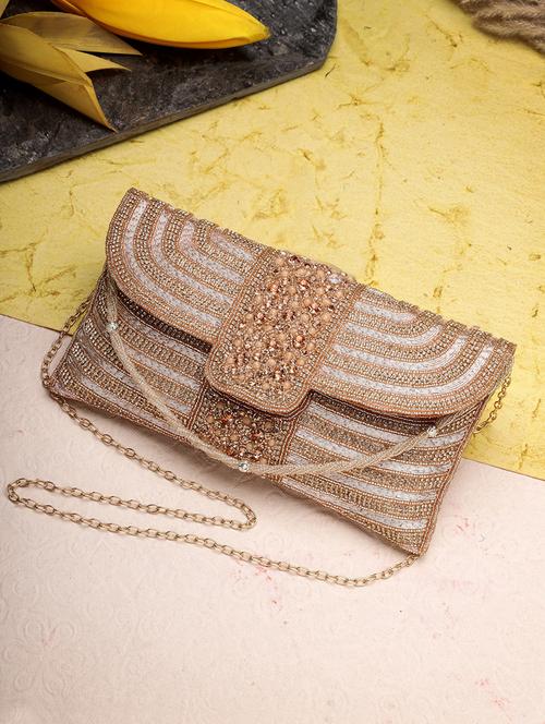 women emmbellished envelope clutch with sling chain - 21918660 - Standard Image - 0