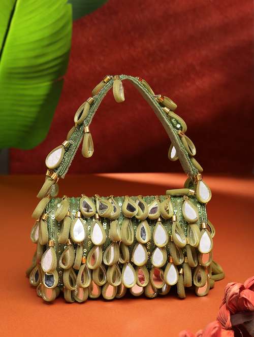 women mirror worked clutch with detachable strap